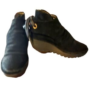 Fly London  Yebi black suede wedge ties in back size 39 us 8-8.5 black